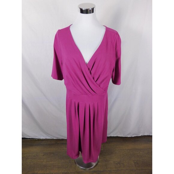 Lands' End Dress Womens XL 18 Pink Surplice Wrap Short Sleeve Pleated Jersey - Picture 1 of 12